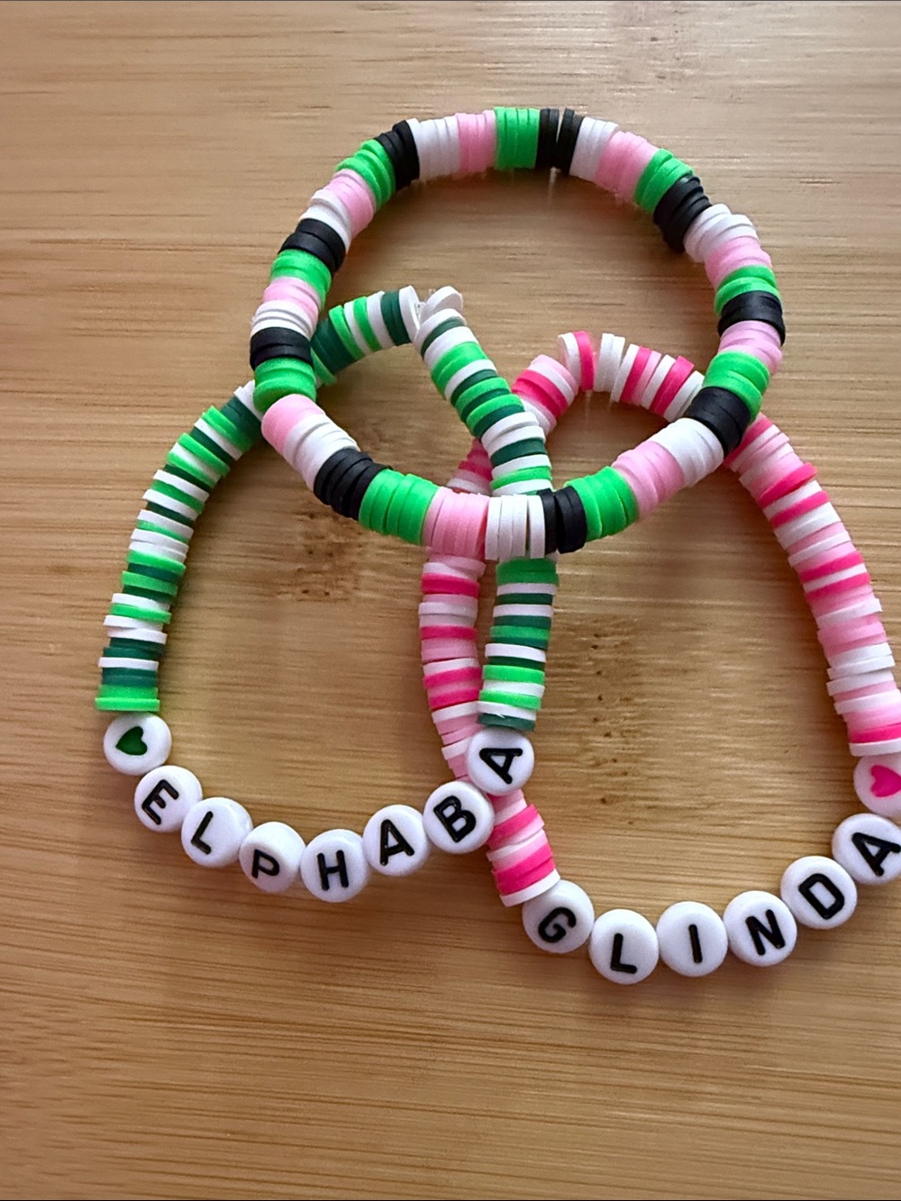 Custom Kids Beaded Name Bracelet — Pink, Green, White & Black